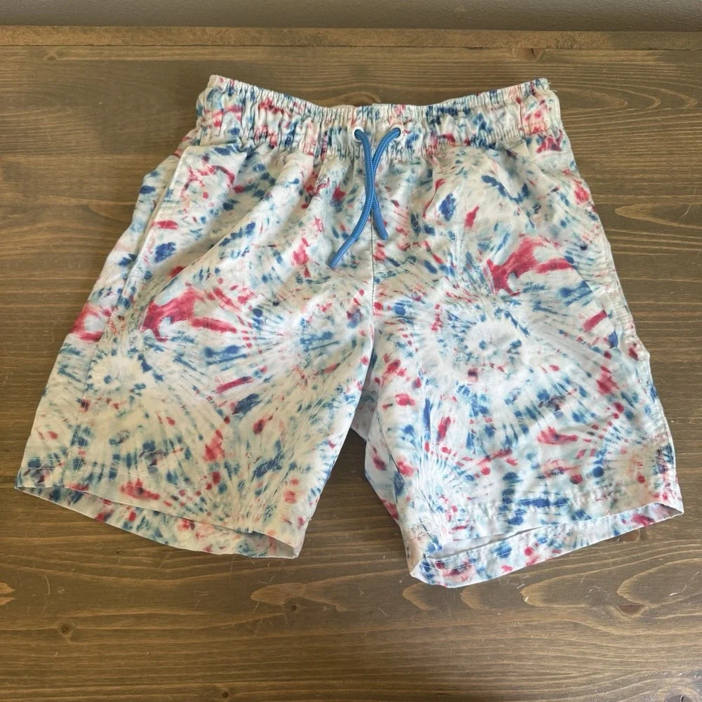 Cat & Jack Boys Red White Blue Tie Dye Swim Trunks Shorts Summer Pool